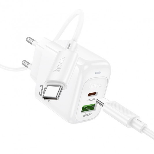 МЗП Hoco CS55A Surplus PD30W+QC3.0 (1USB-A/1C) + кабель Type-C to Type-C White - зображення 3 
