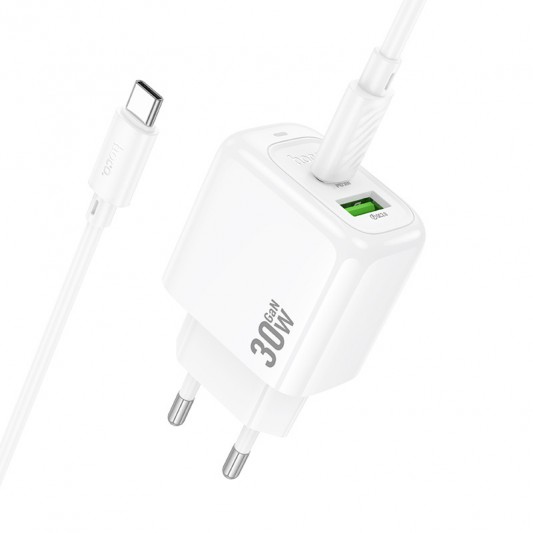 МЗП Hoco CS55A Surplus PD30W+QC3.0 (1USB-A/1C) + кабель Type-C to Type-C White - зображення 4 