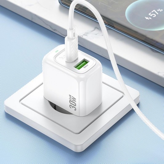 МЗП Hoco CS55A Surplus PD30W+QC3.0 (1USB-A/1C) + кабель Type-C to Type-C White - зображення 7 