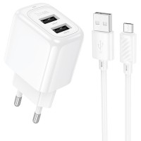 Блок питания Hoco CS51A Surplus (2USB-A) + кабель USB to MicroUSB White