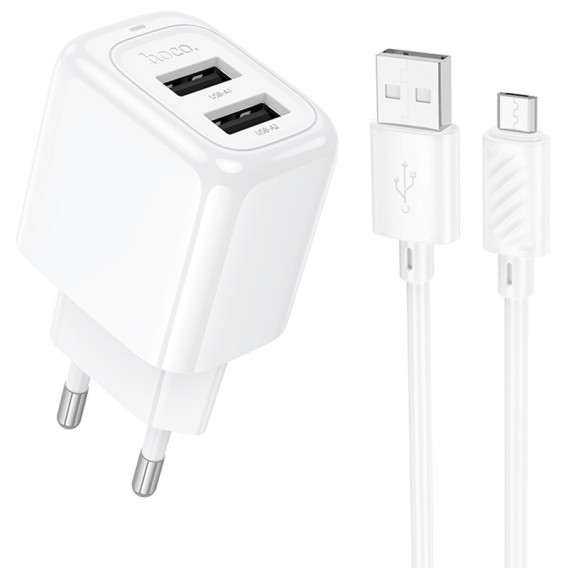 Блок живлення Hoco CS51A Surplus (2USB-A) + кабель USB to MicroUSB White