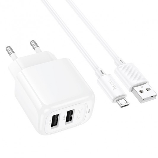 МЗП Hoco CS51A Surplus (2USB-A) + кабель USB to MicroUSB White - зображення 2 