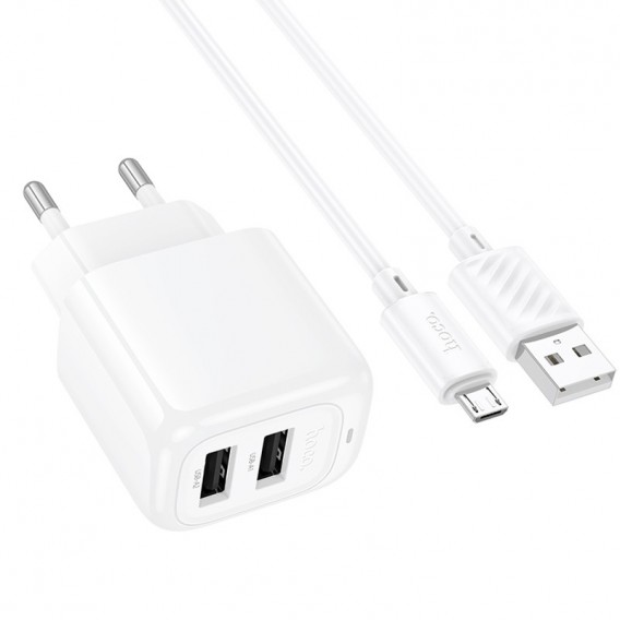 Блок живлення Hoco CS51A Surplus (2USB-A) + кабель USB to MicroUSB White