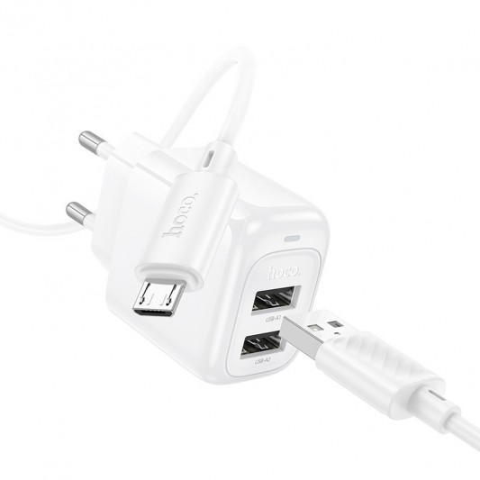 МЗП Hoco CS51A Surplus (2USB-A) + кабель USB to MicroUSB White - зображення 3 