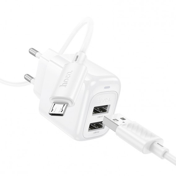 Блок живлення Hoco CS51A Surplus (2USB-A) + кабель USB to MicroUSB White