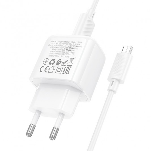 МЗП Hoco CS51A Surplus (2USB-A) + кабель USB to MicroUSB White - зображення 6 