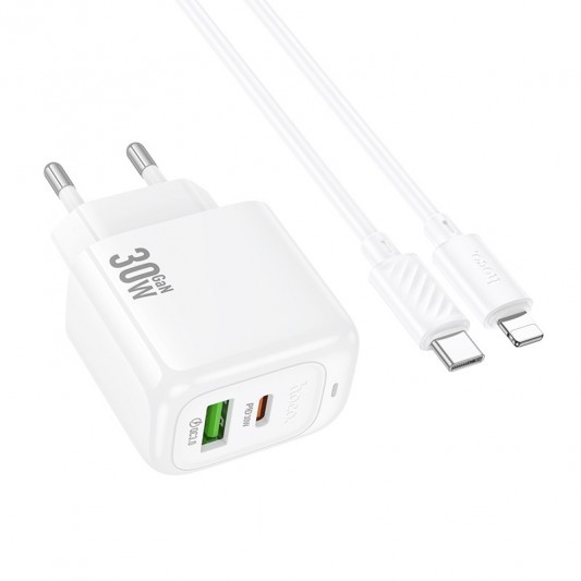 МЗП Hoco CS55A Surplus PD30W+QC3.0 (1USB-A/1C) + кабель Type-C to Lightning White - зображення 3 