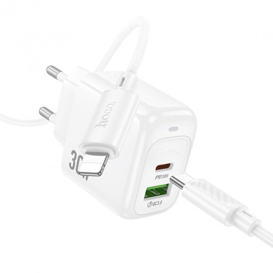 МЗП Hoco CS55A Surplus PD30W+QC3.0 (1USB-A/1C) + кабель Type-C to Lightning White - зображення 4 