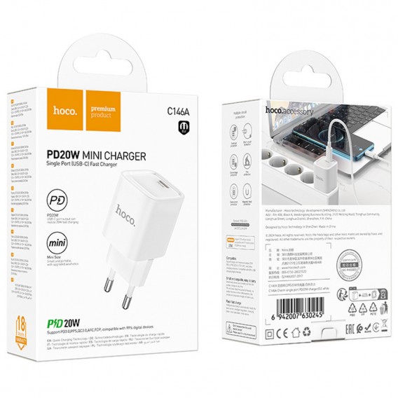 Блок живлення Hoco C146A Charm PD20W (1USB-C) White