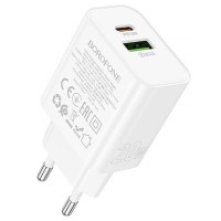 Блок питания Borofone BA88A Navy PD20W+QC3.0 (1USB-A/1C) White