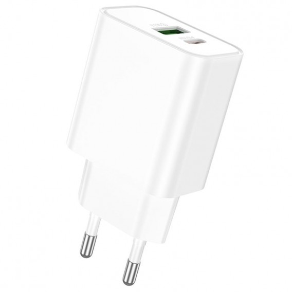 Блок живлення Borofone BA88A Navy PD20W+QC3.0 (1USB-A/1C) White