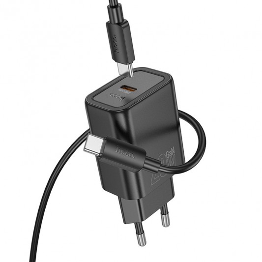 МЗП Hoco N60 Gentle PD20W (1USB-C) + кабель Type-C to Type-C Black - зображення 1 