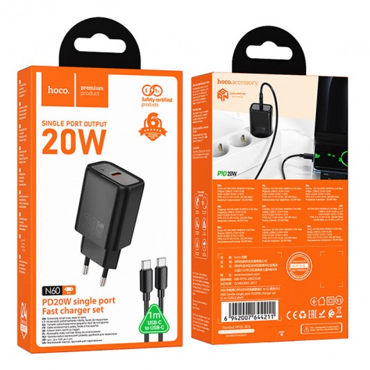 МЗП Hoco N60 Gentle PD20W (1USB-C) + кабель Type-C to Type-C Black - зображення 5 