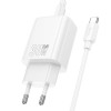 Блок питания Hoco N63 Gentle PD30W+QC3.0 (1USB-A/1C) + кабель Type-C to Type-C White