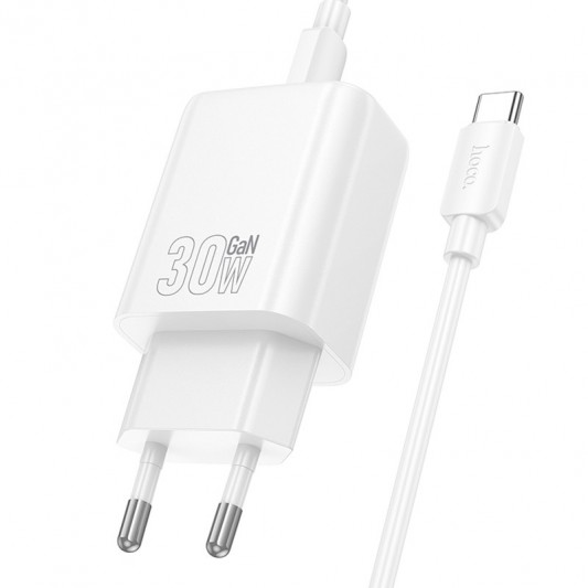 МЗП Hoco N63 Gentle PD30W+QC3.0 (1USB-A/1C) + кабель Type-C to Type-C White - зображення 2 