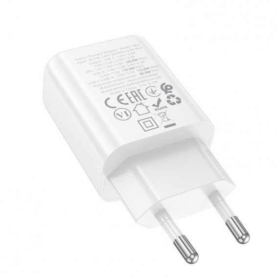 Блок живлення Hoco N63 Gentle PD30W+QC3.0 (1USB-A/1C) + кабель Type-C to Type-C White
