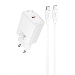 Блок питания Hoco N62 Gentle PD30W (1USB-C) + кабель Type-C to Type-C White