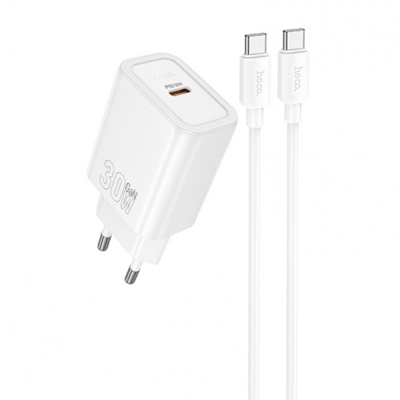 Блок питания Hoco N62 Gentle PD30W (1USB-C) + кабель Type-C to Type-C White