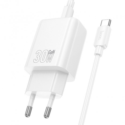 МЗП Hoco N62 Gentle PD30W (1USB-C) + кабель Type-C to Type-C White - зображення 1 