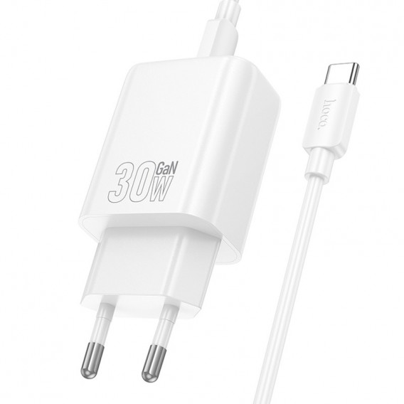 Блок питания Hoco N62 Gentle PD30W (1USB-C) + кабель Type-C to Type-C White