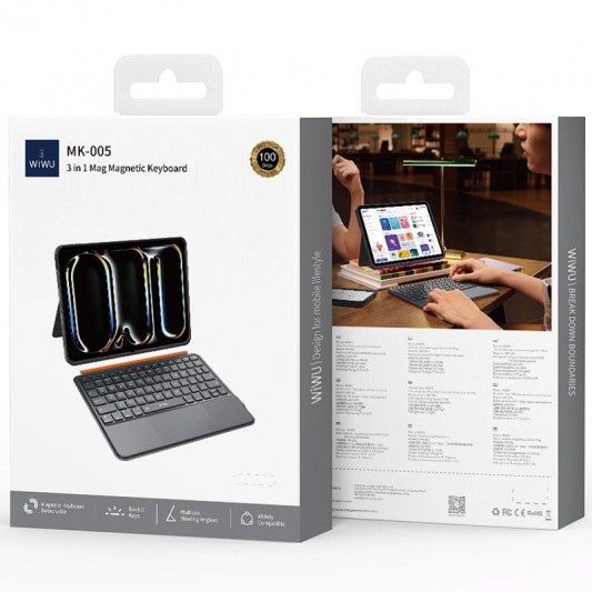 Чохол-клавіатура WIWU MK-005 3 in 1 for iPad Air 13'' (2024)/Pro 12.9" (2020-2022) Grey - зображення 4 