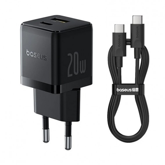 Блок питания Baseus Palm Fast Charger 20W (1USB-A/1C) + кабель Type-C to Type-C (P10111608) Cluster Black