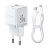 МЗП Baseus Palm Fast Charger 20W (1USB-A/1C) + кабель Type-C to Type-C (P10111608) Moon White МЗП Baseus Palm Fast Charger 20W (1USB-A/1C) + кабель Type-C to Type-C (P10111608) Moon White