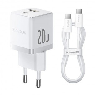 Блок питания Baseus Palm Fast Charger 20W (1USB-A/1C) + кабель Type-C to Type-C (P10111608) Moon White