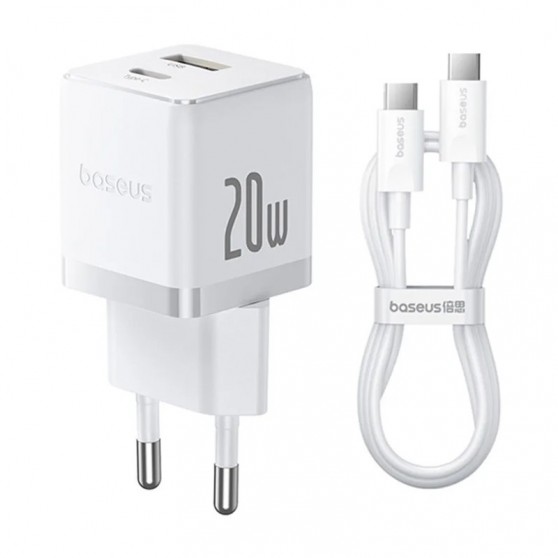 МЗП Baseus Palm Fast Charger 20W (1USB-A/1C) + кабель Type-C to Type-C (P10111608) Moon White