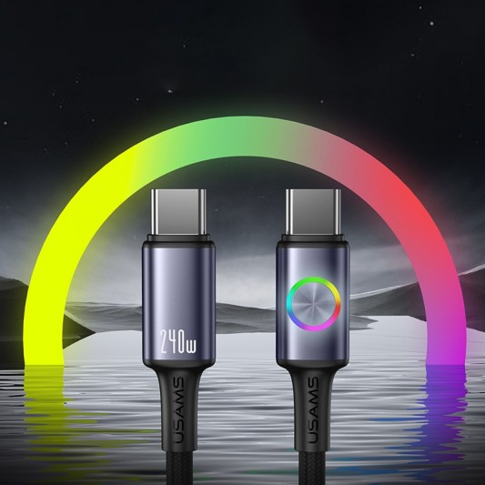 Дата кабель Usams US-SJ751 With Colorful Light Huan Ser. Type-C to Type-C 240W (1.2m) Desert Titanium - зображення 2 