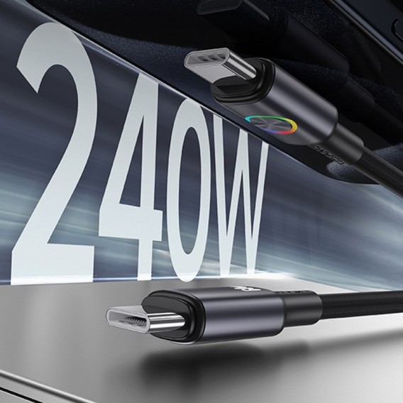 Дата кабель Usams US-SJ751 With Colorful Light Huan Ser. Type-C to Type-C 240W (1.2m) Desert Titanium