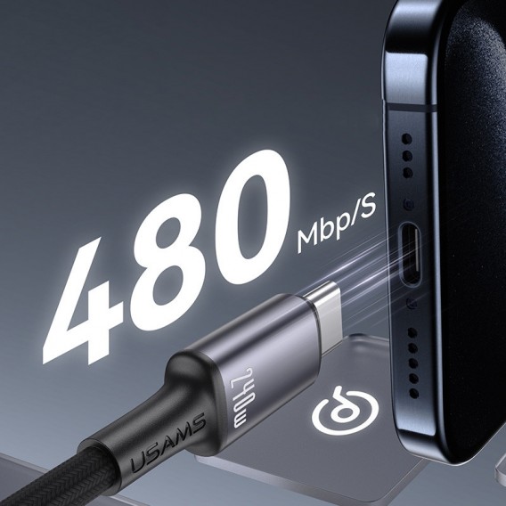 Дата кабель Usams US-SJ751 With Colorful Light Huan Ser. Type-C to Type-C 240W (1.2m) Desert Titanium