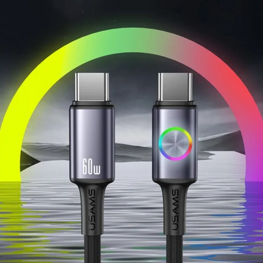 Дата кабель Usams US-SJ752 With Colorful Light Huan Ser. Type-C to Type-C 60W (1.2m) Tarnish - зображення 2 