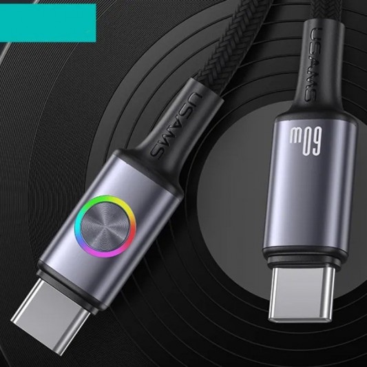 Дата кабель Usams US-SJ752 With Colorful Light Huan Ser. Type-C to Type-C 60W (1.2m) Tarnish - зображення 4 