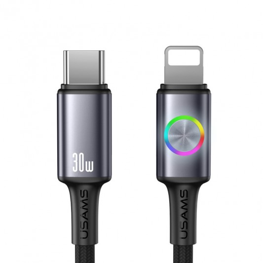 Дата кабель Usams US-SJ753 With Colorful Light Huan Ser. Type-C to Lightning 30W (1.2m) Tarnish - зображення 1 