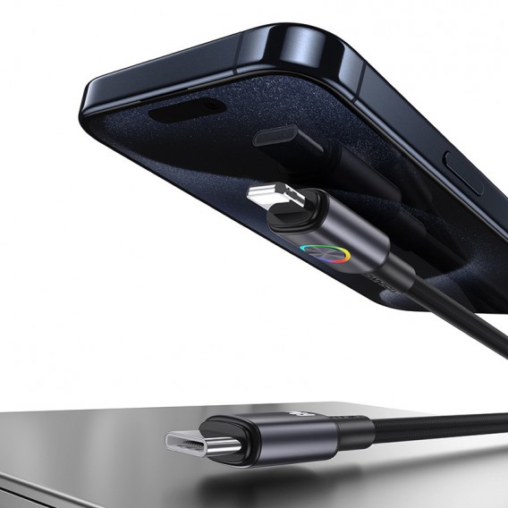 Дата кабель Usams US-SJ753 With Colorful Light Huan Ser. Type-C to Lightning 30W (1.2m) Tarnish