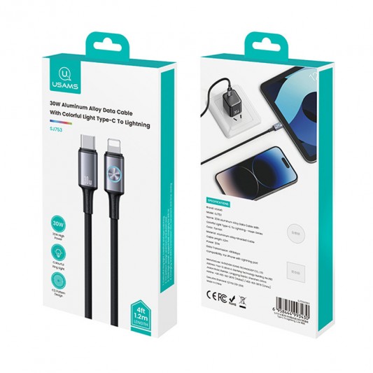 Дата кабель Usams US-SJ753 With Colorful Light Huan Ser. Type-C to Lightning 30W (1.2m) Tarnish - зображення 5 