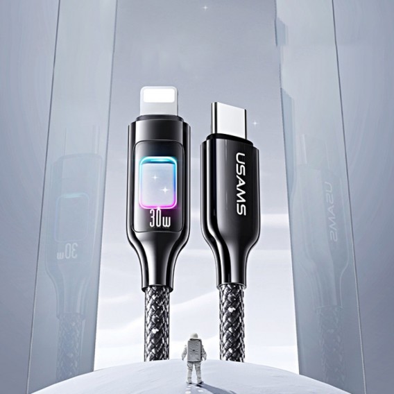 Дата кабель Usams US-SJ749 With Colorful Light TC Ser. Type-C to Lightning 30W (1.2m) Tarnish