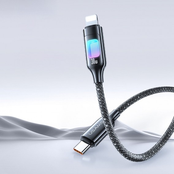 Дата кабель Usams US-SJ749 With Colorful Light TC Ser. Type-C to Lightning 30W (1.2m) Tarnish