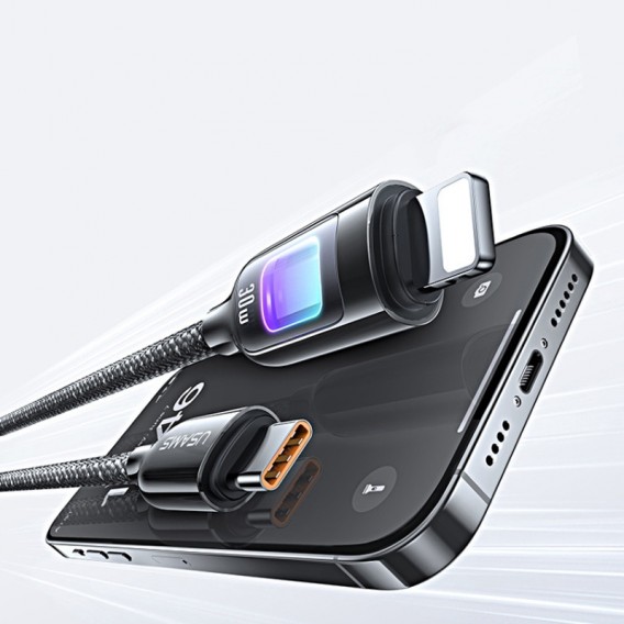 Дата кабель Usams US-SJ749 With Colorful Light TC Ser. Type-C to Lightning 30W (1.2m) Tarnish