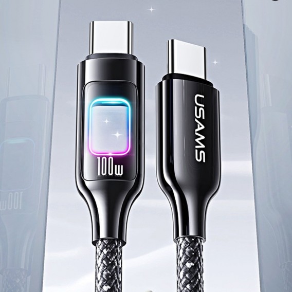 Дата кабель Usams US-SJ750 With Colorful Light TC Ser. Type-C to Type-C 100W (1.2m) Tarnish