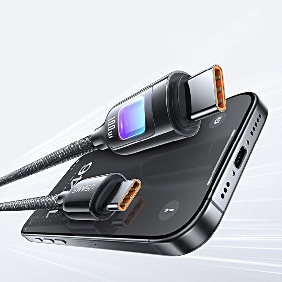 Дата кабель Usams US-SJ750 With Colorful Light TC Ser. Type-C to Type-C 100W (1.2m) Tarnish