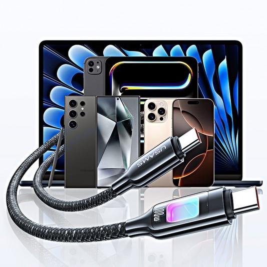 Дата кабель Usams US-SJ750 With Colorful Light TC Ser. Type-C to Type-C 100W (1.2m) Tarnish - зображення 4 
