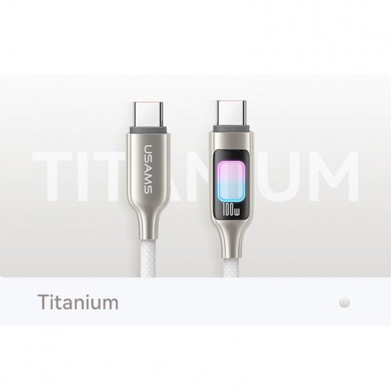 Дата кабель Usams US-SJ750 With Colorful Light TC Ser. Type-C to Type-C 100W (1.2m) Titanium