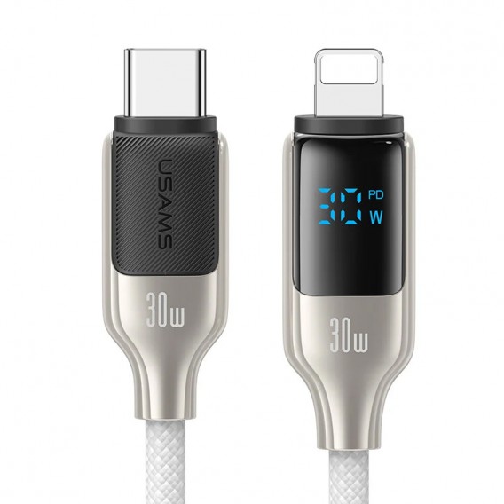 Кабель Usams US-SJ741 Digital Display Type-C to Lightning 30W (1.2m) Titanium