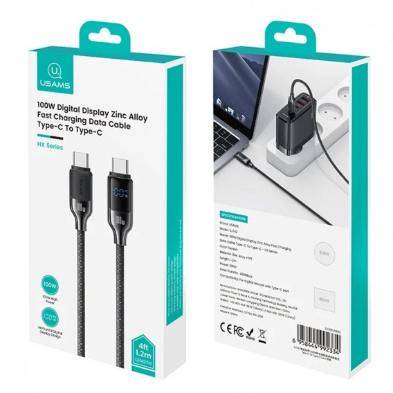 Дата кабель Usams US-SJ742 Digital Display HX Ser. Type-C to Type-C 100W (1.2m) Tarnish