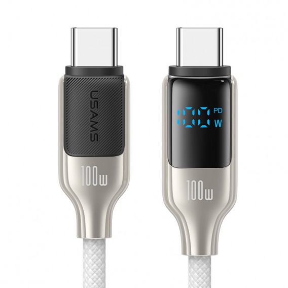 Кабель Usams US-SJ742 Digital Display Type-C to Type-C 100W (1.2m) Titanium