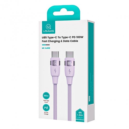 Дата кабель Usams US-SJ633 U85 Type-C to Type-C 100W (2m) Purple - зображення 1 