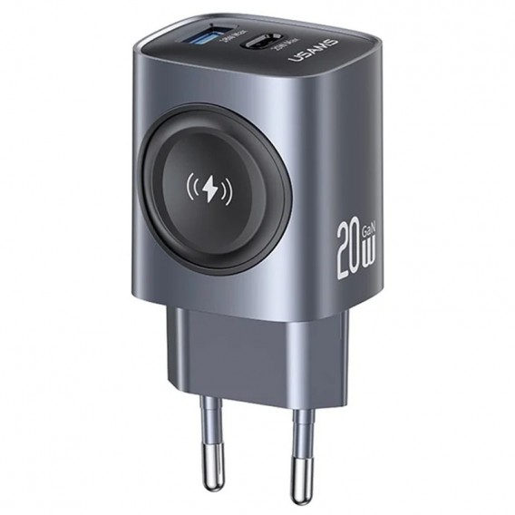 Блок живлення Usams US-CC293 T67 Multifunctional iWatch Charger 20W (1USB-A/1C) Tarnish