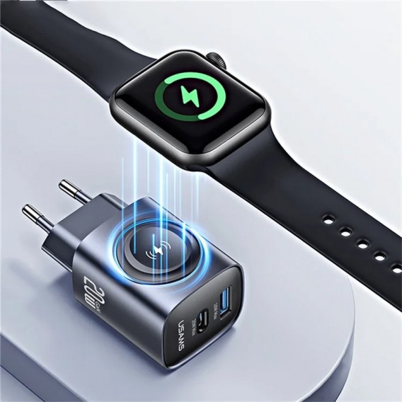 Блок живлення Usams US-CC293 T67 Multifunctional iWatch Charger 20W (1USB-A/1C) Tarnish